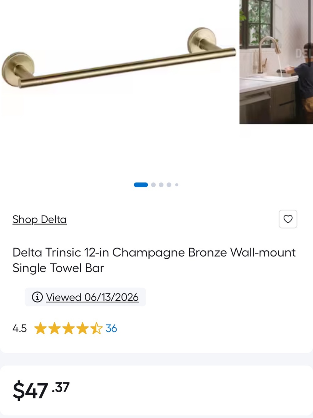 Delta Wall-Mount Towel Bar in Champagne Bronze